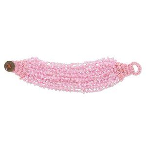 Handcrafted Woven Pink Beaded Glass Bracelet with Coin Clasp